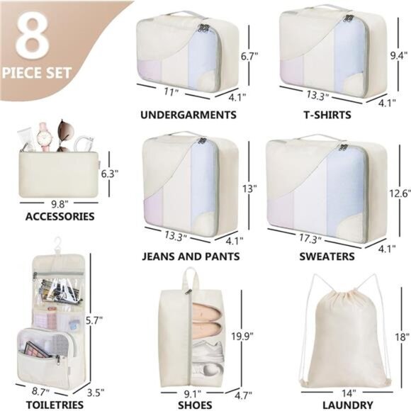 8 Pieces Packing Cubes for Travel, Sturdy Suitcase Organizer in 4 Sizes - Picture 3 of 7